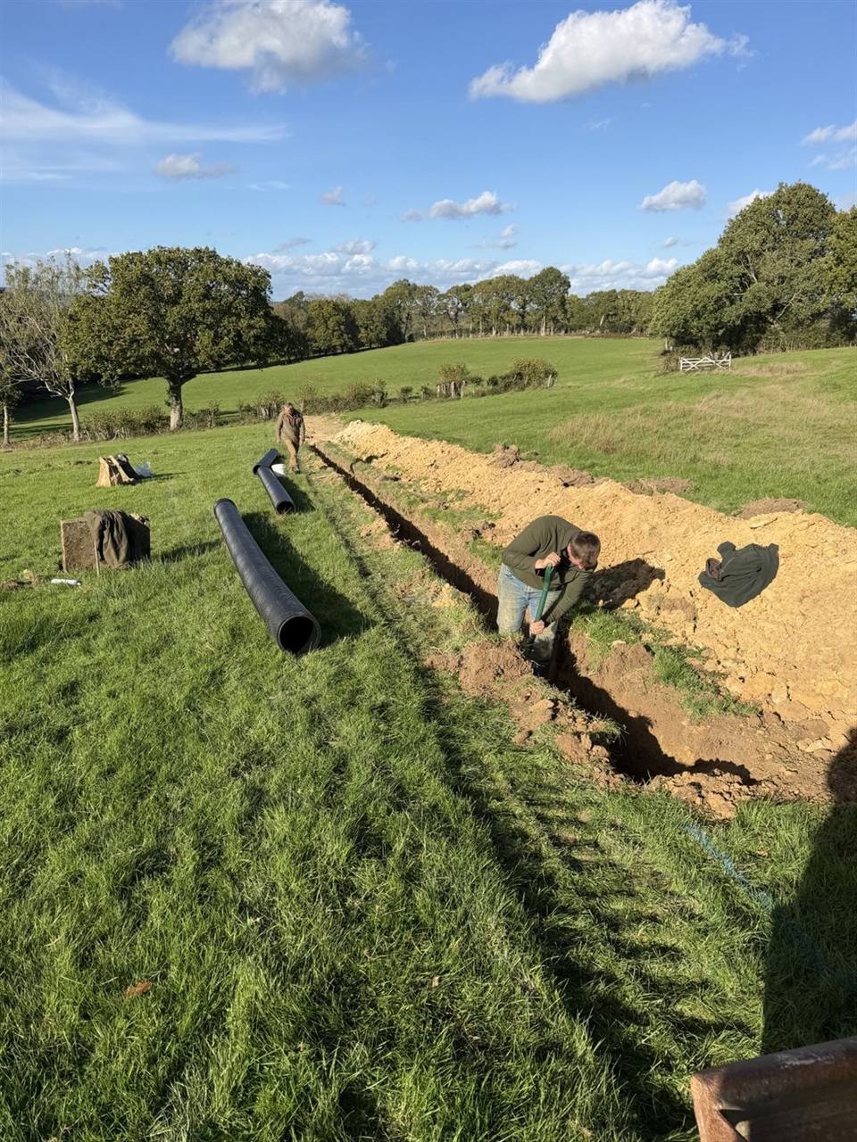 Drainage work being prepared in a field